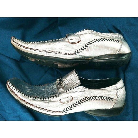 Aurelio Garcia Fiesso Square Toe Silver FI-8068 Leather Dress Loafers Men's 13 - Picture 6 of 12